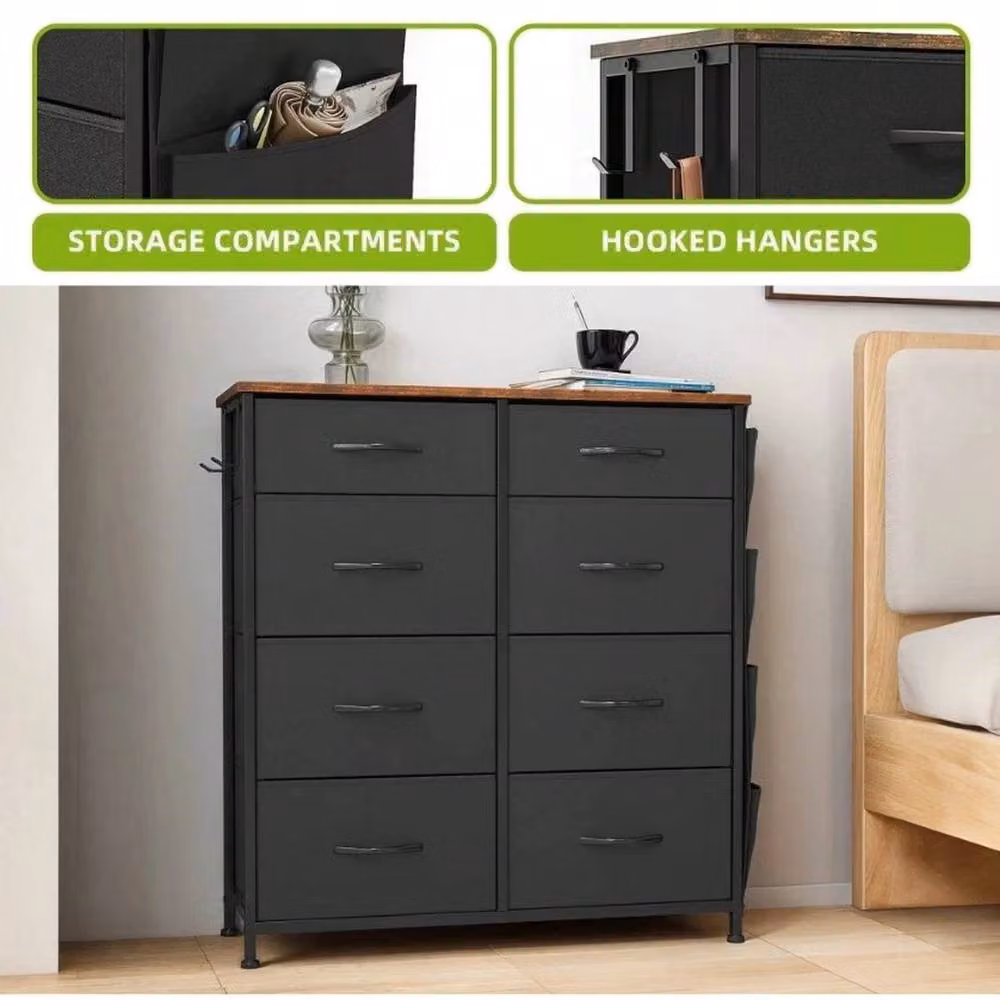 VOGREX Black Steel Frame 8 Fabric Drawer Bedroom Storage Chest – 4