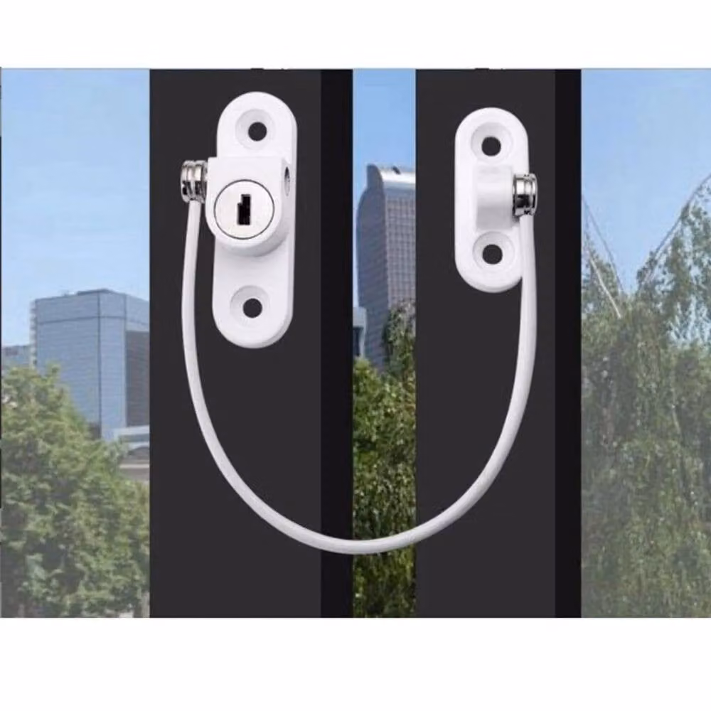 FLAVORA 8-Piece White Zinc Alloy Window and Door Cable Restrictor Security Key Lock Catch, Length: 520 mm – 3