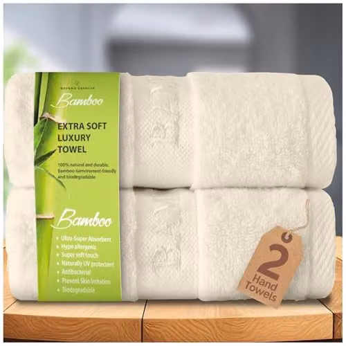 GC GAVENO CAVAILIA Bamboo and Cotton Hand Towels, 2 Pack, Beige, W/D/H: 50 x 80 cm – 1