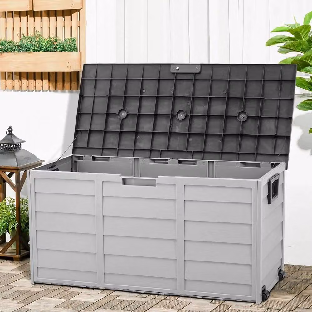 KORVIXA Grey Plastic Outdoor Garden Storage Deck Box W/D/H: 100 x 100 x 54 cm – 3