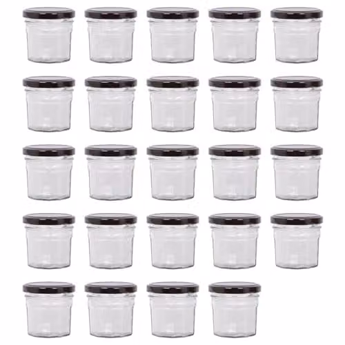 Argon Tableware Glass Jam Jars with Airtight Screw Top Lids, 90ml, Pack of 24, Black and Transparent