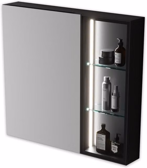 EnerJ Smart Black Rectangular LED Mirror Cabinet with Sensor Switch, W: 75 cm, H: 68 cm