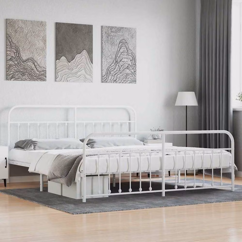 Berkfield Home Metal Bed Frame with Headboard and Footboard in White, 200 x 200 cm – 2