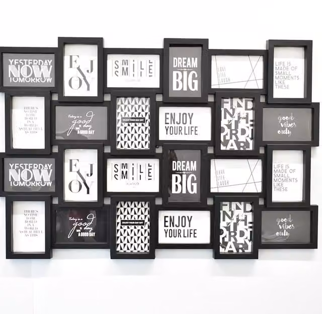 DEENZ Multi Aperture Zig Zag Style Collage Photo Frame, Black, W: 85.8 cm, H: 57.1 cm