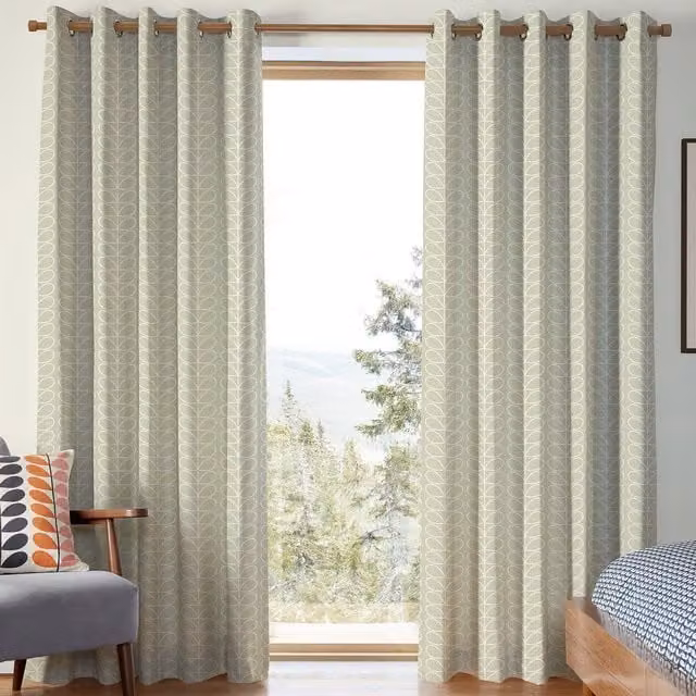 Orla Kiely Linear Stem Made to Measure Blackout Eyelet Curtains in Beige Cotton
