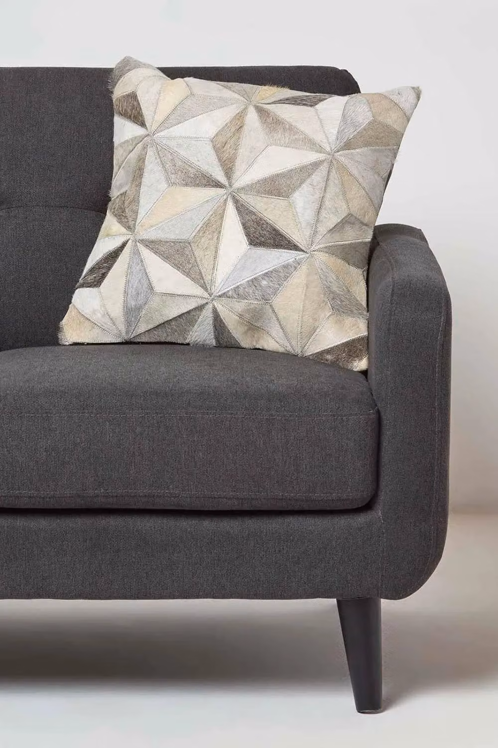 Homescapes Grey and Beige Geometric Star Leather Cushion, W/D/H: 45 x 45 x 45 cm – 2