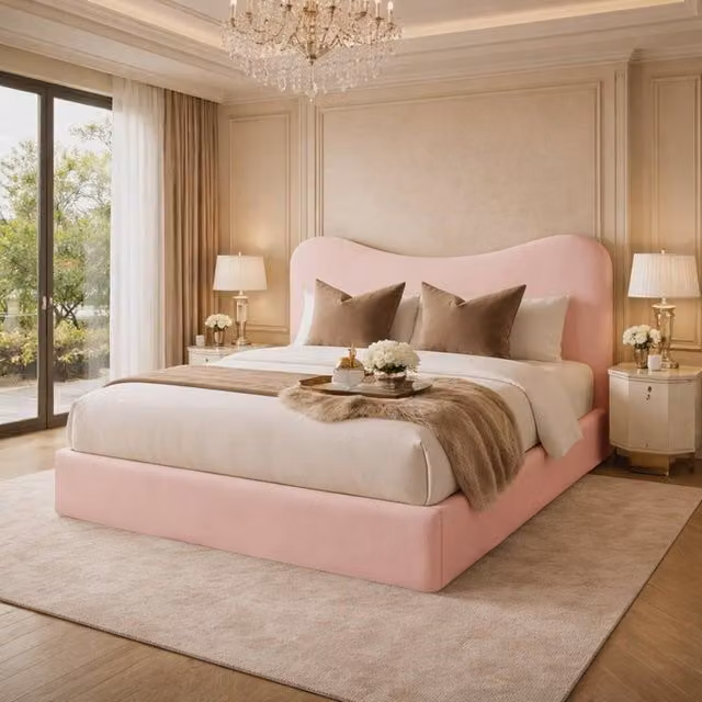 Desire Deco Chelsea Upholstered Plush Velvet Bed Frame in Pink, W/D/H: 120 x 200 cm – 1