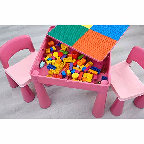 Liberty House Toys LH899P 5-in-1 Plastic Childrens Activity Table and Chairs Set with Reversible Writing Top, Pink, H46.5 x W51.0 x D53.0 cm – 2