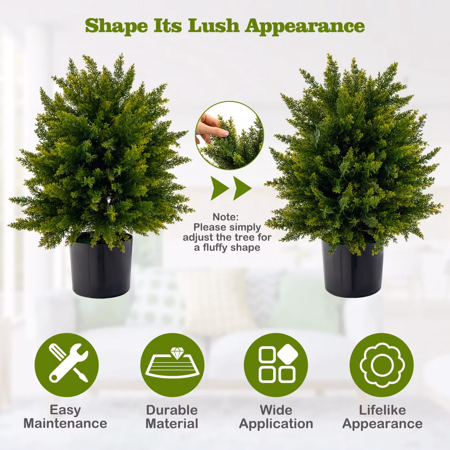 Gymax 2-Pack Artificial Green Cedar Topiary Ball Trees – 3