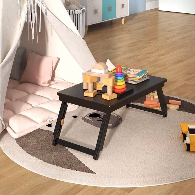 KORVIXA Bamboo Breakfast Serving Bed Tray and Laptop Lap Tray, Black, W/D: 100 x 100 cm – 1