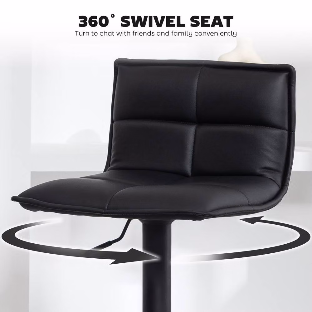 ERGOVEXA Set of 2 Modern Faux Leather Bar Stools in Black with 360 Degree Swivel and Metal Base – 6