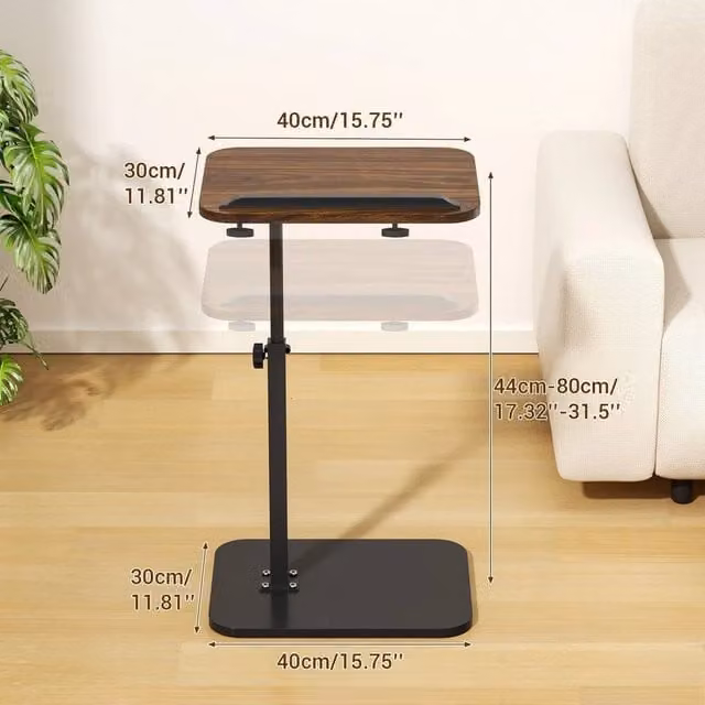 FLAVORA Walnut C Shaped Side Table with 360 Degree Swivel and Height Adjustable Tilting Top in Brown – 1