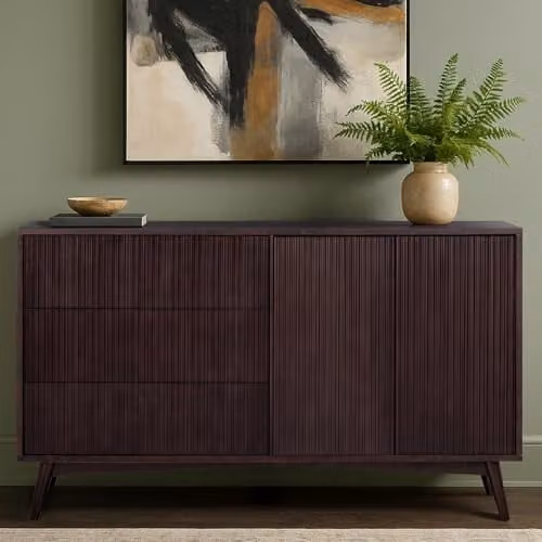 Teamson Home Modern Sideboard Cabinet in Espresso with Fluted Fronts, 3 Soft-Close Drawers and 2 Push-Open Doors, W/D/H: 139.7 x 45.72 x 81.28 cm – 2