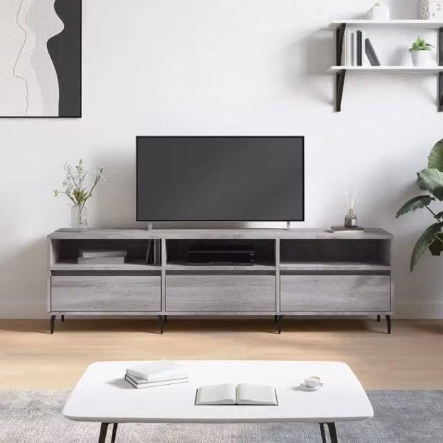 Berkfield Home Modern Grey Sonoma TV Cabinet, W: 150 cm, D: 30 cm, H: 44.5 cm – 1