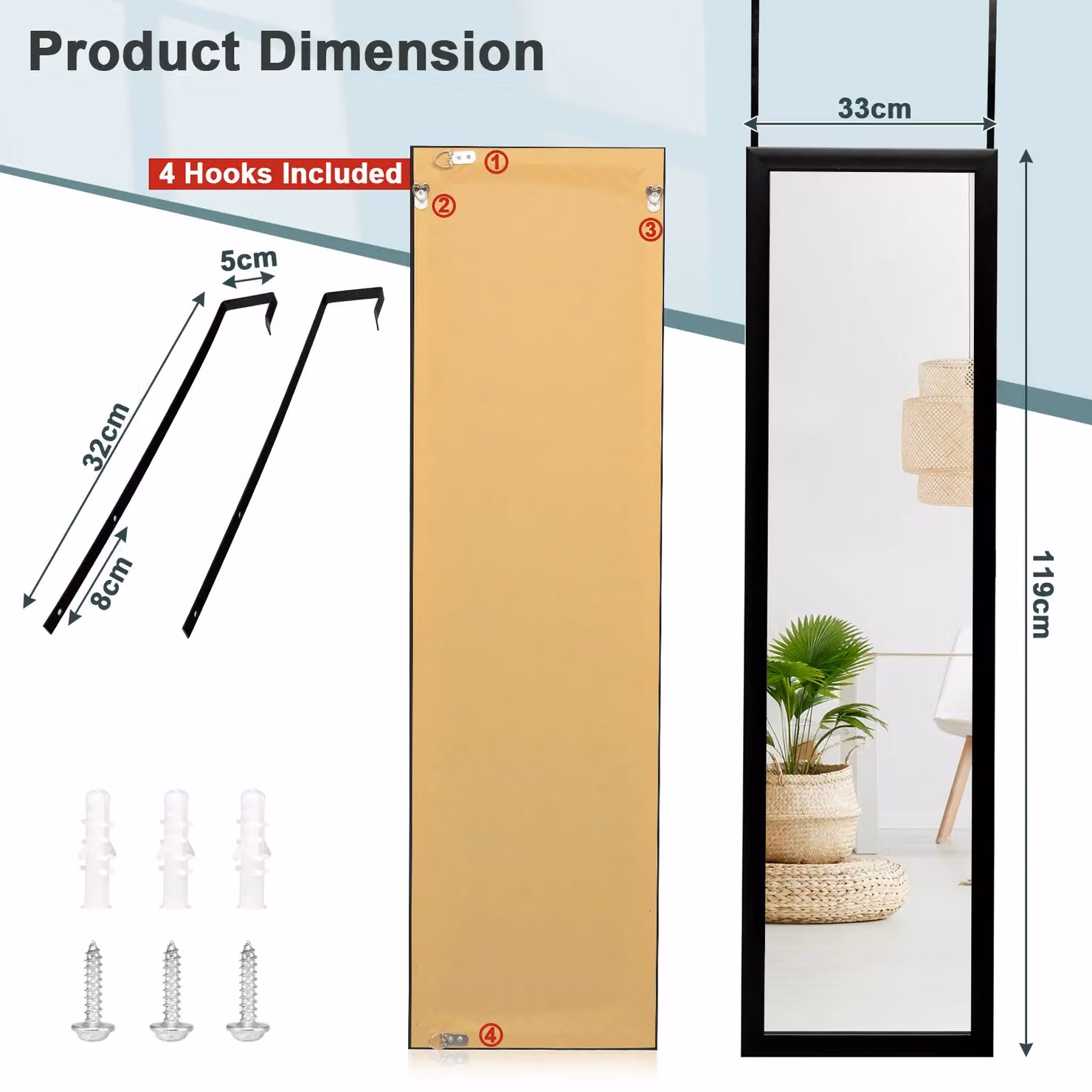 Costway Full Length Mirror, Black Over the Door and Wall Hanging Dressing Mirror – 2