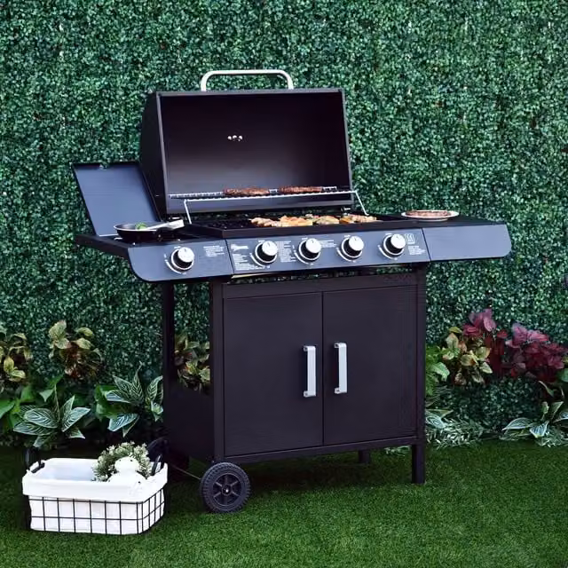Outsunny Gas BBQ Trolley with Side Burner in Black and Stainless Steel