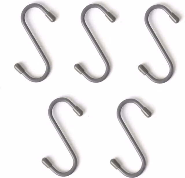 LIVIVO 5-Piece Grey Metal Hanging Storage S Hooks for Rails and Organisers
