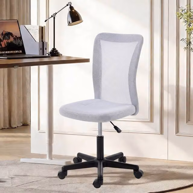 VINSETTO White Mesh Armless Task Chair with Adjustable Height and 360 Degree Swivel – 1