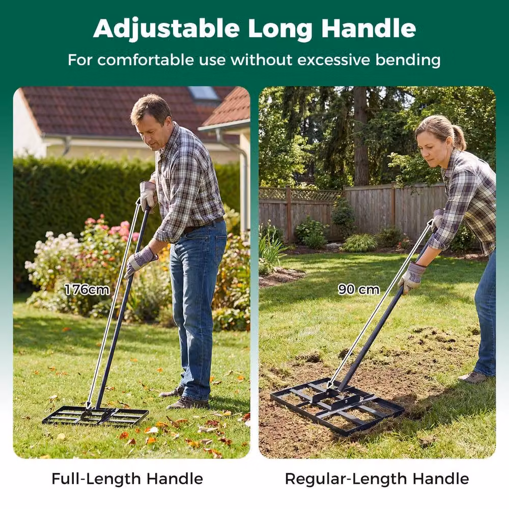 Costway Heavy-Duty Metal Lawn Leveling Rake with Adjustable Handle in Black – 7