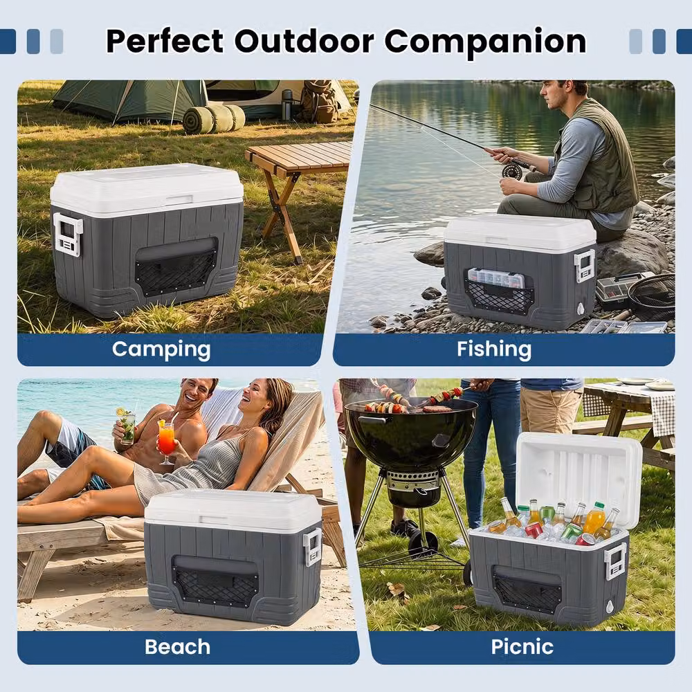 Costway 26L Insulated Portable Hard Shell Ice Chest with Cup Holders, Grey – 7