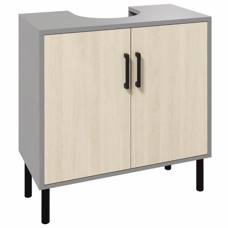 Wyld Haus Nabavi Grey Under Sink Cabinet with Double Hinged Doors and Internal Shelves