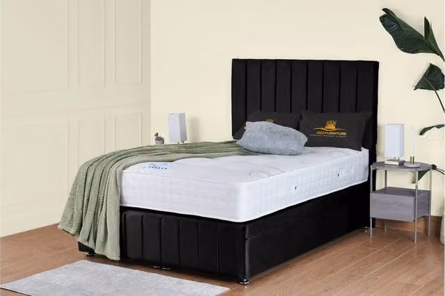 UK Bed Furniture Hamilton Modern Upholstered Ottoman Storage Divan Bed with End Lift and 54 Inch Headboard in Black, W/D/H: 140 x 200 cm – 1