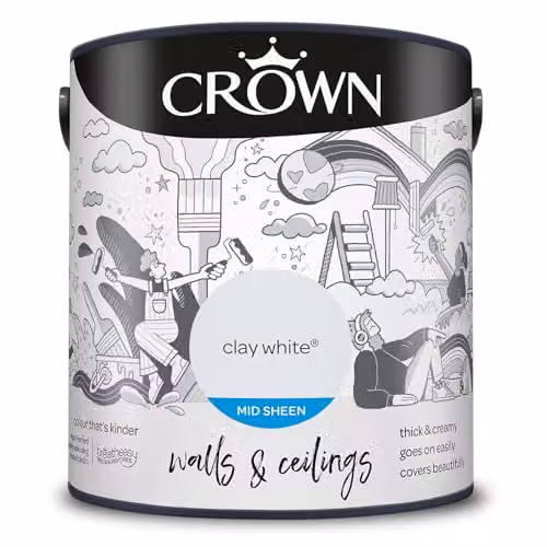Crown Clay White Mid Sheen Emulsion for Walls and Ceilings, 2.5 l