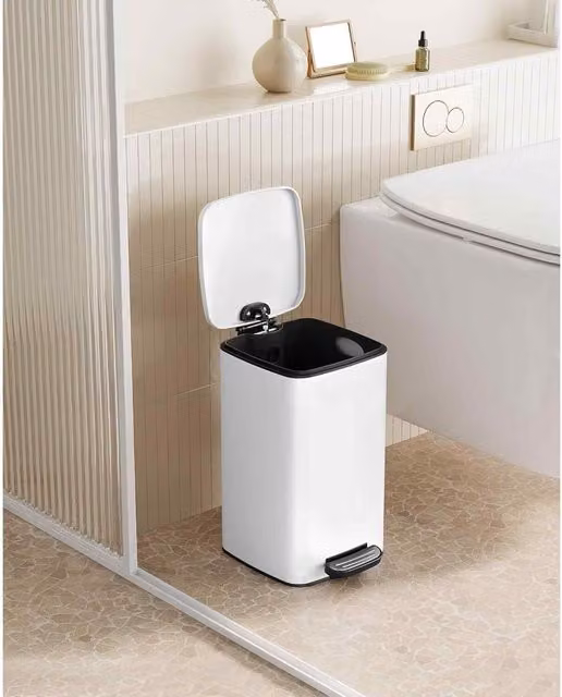 The Bazaarist Steel Kitchen Pedal Bin with Soft Close and Removable Inner Bucket, White (H 33.5 x W 23.9 x D 19.3 cm)