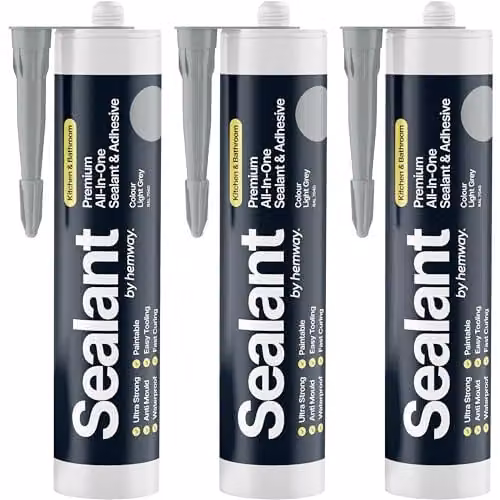 Hemway Hybrid Polymer Kitchen and Bathroom Sealant and Adhesive, Grey, 3 x 300ml – 1