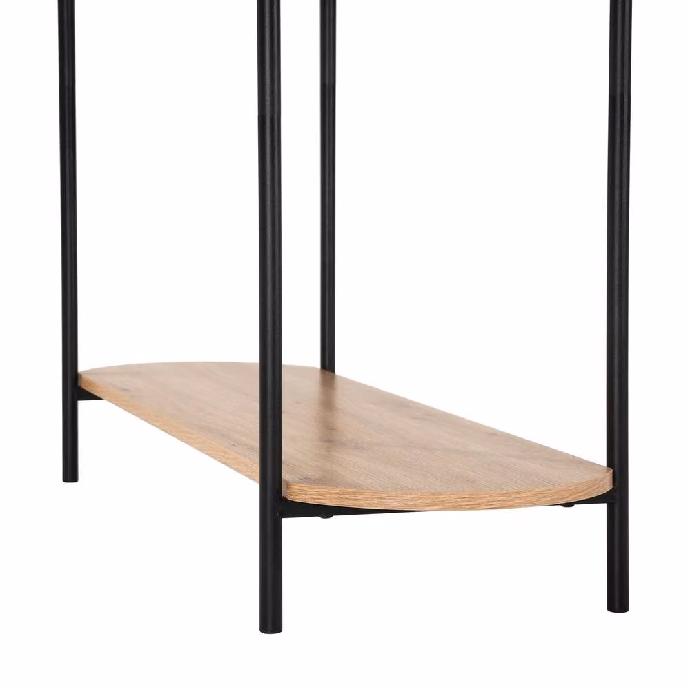 CALICOSY EKLO 3-Tier Industrial Console Table with Black Metal Sides in Light Brown, W: 100 cm, H: 80 cm, D: 34 cm – 5