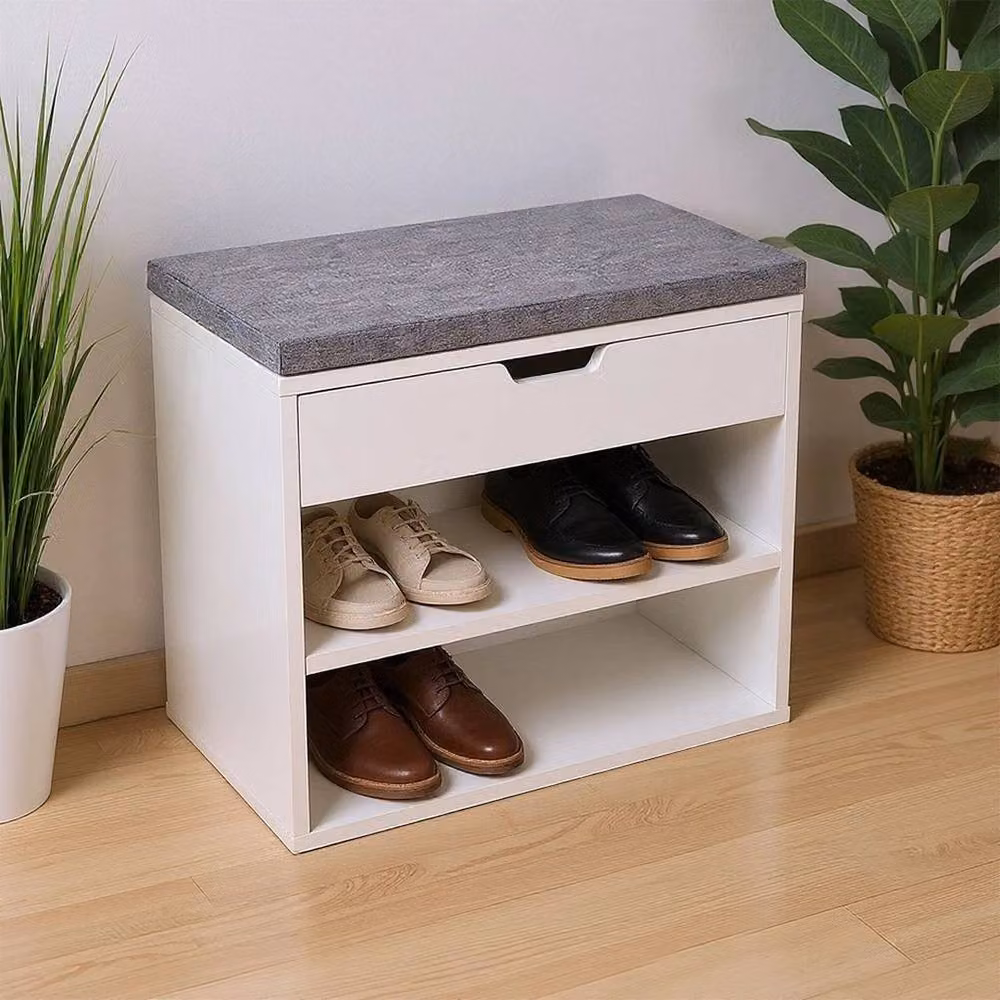 KORVIXA 3 Tier Shoe Rack Bench and Hallway Storage Seat Organizer in White and Multicolour, W/D/H: 100 x 100 x 100 cm – 3