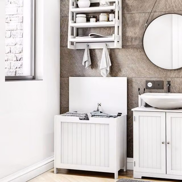 Home Discount Hayle Large Laundry Hamper with Lid in White – 1