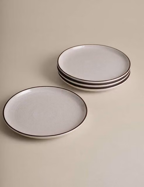M&S Michigan Rim Ceramic Side Plate Set of 4 in Beige