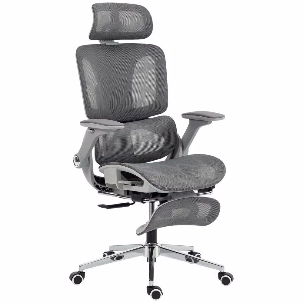 STILVORA Ergonomic Grey Fabric Office Chair with Headrest and Armrests – 4