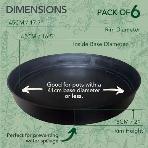 Bronte Heritage Collection Round Plastic Plant Pot Saucers, Black, Diameter: 45 cm, Pack of 6 – 2