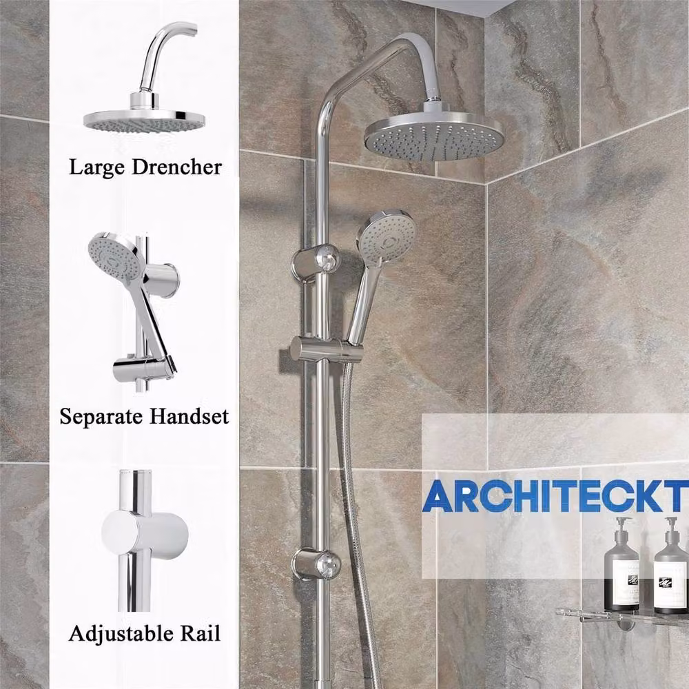 KORVIXA Chrome Dual Shower Head Bar Set with Overhead and Hand Shower, Silver, W: 52 cm – 2