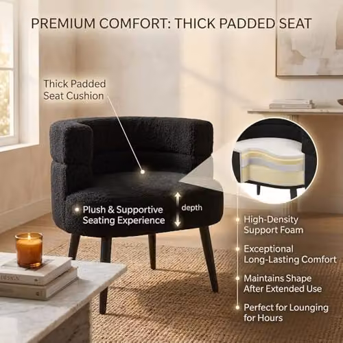 Alivio Black Bouclé Sherpa Tub Chair with Armrests and Rubberwood Legs – 4