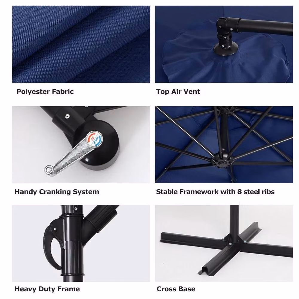 Hinsinc Dark Blue Cantilever Garden Parasol with Polyester Canopy and Steel Frame – 2