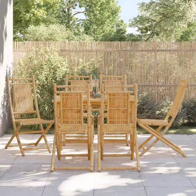 Berkfield Home Set of 6 Folding Bamboo Garden Chairs in Brown, W/D/H: 46 x 46 x 99 cm