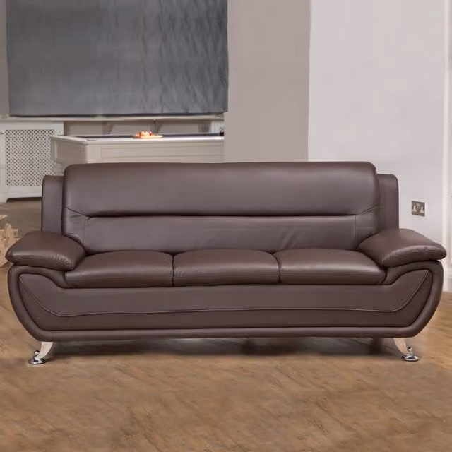 Artemis Home Dexter 3 Seat Sofa in Brown Synthetic Leather with Solid Wood Frame