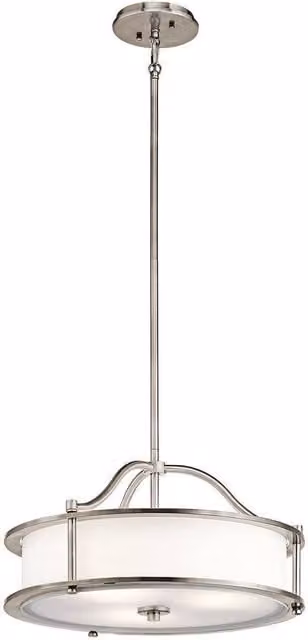 Elstead Modern Round Semi Flush Ceiling Pendant Light in Silver with Glass and Fabric Shades, E27