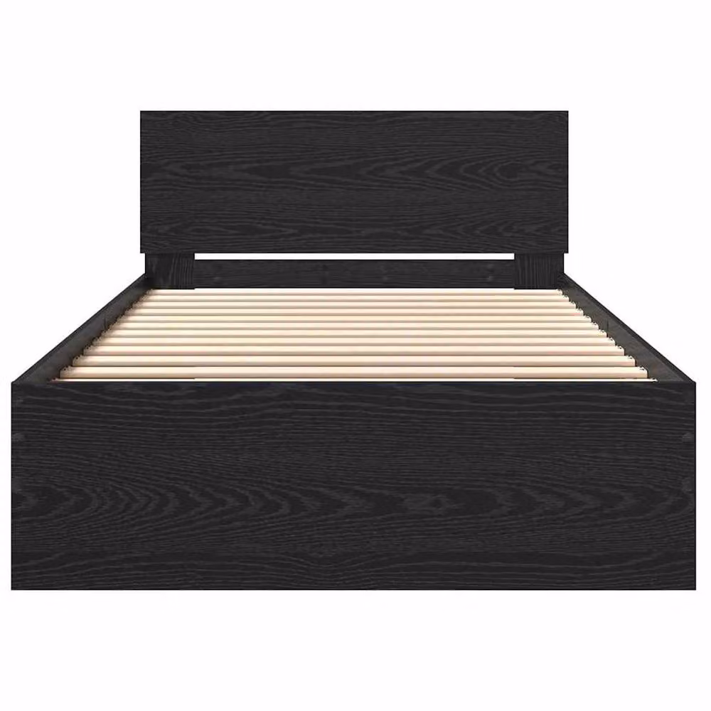 Berkfield Home Bed Frame with Headboard in Black Oak, W/D/H: 100 x 200 cm – 4