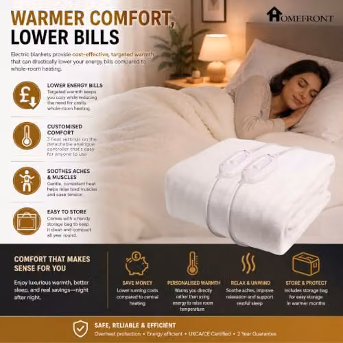 Homefront King Size Dual Control Electric Blanket, White Premium Fitted Heated Mattress Cover and Underblanket with Elasticated Skirt, W/D/H: 203 x 152 x 40 cm – 5