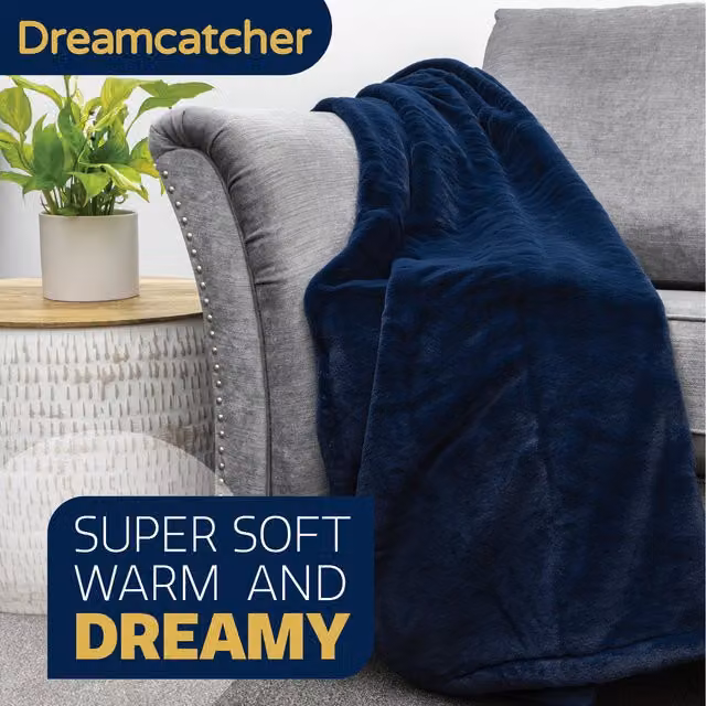 Dreamcatcher Blue Faux Fur Fleece Throw Blanket