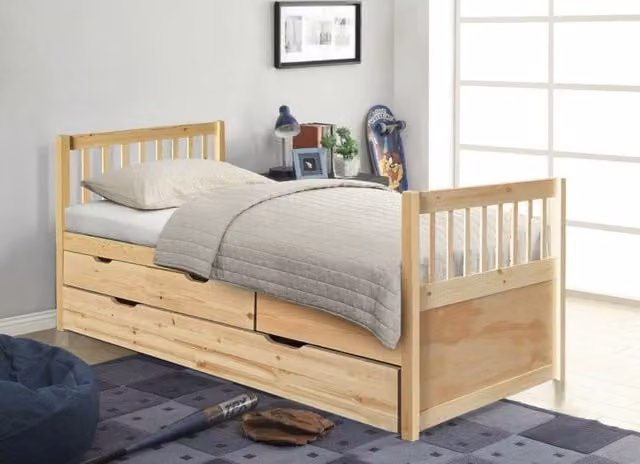 Comfy Living Ltd Single Pine Bed with Storage Drawers and Trundle in Natural, W/D/H: 90 x 200 cm – 1