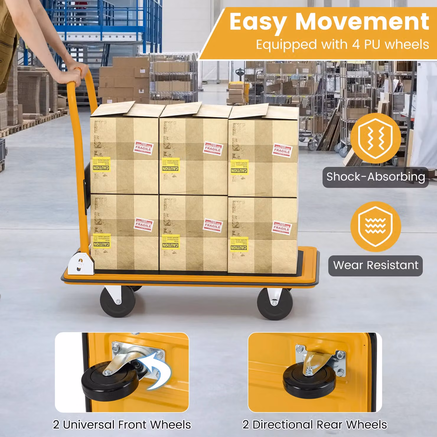 Gymax Metal Folding Platform Truck Push Dolly Cart in Black and Yellow with 300kg Load Capacity – 6