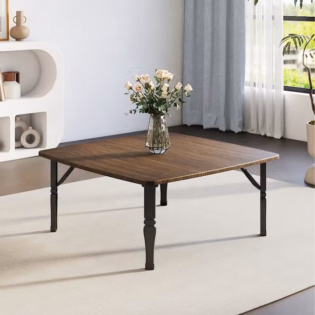 Komore Square Foldable Coffee Table in Brown with Matt MDF Laminate Finish, W/D/H: 80 x 80 x 80 cm