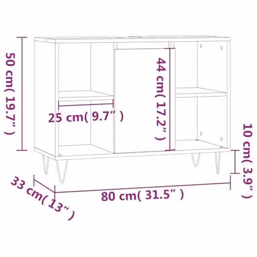 vidaXL Industrial Bathroom Cabinet in Brown, W/D/H: 80 x 33 x 60 cm – 3