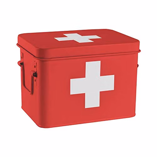Harbour Housewares Vintage Metal First Aid Box in Red and White with Handles