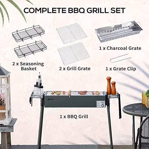 Outsunny Portable Charcoal Barbecue Grill in Green – 3